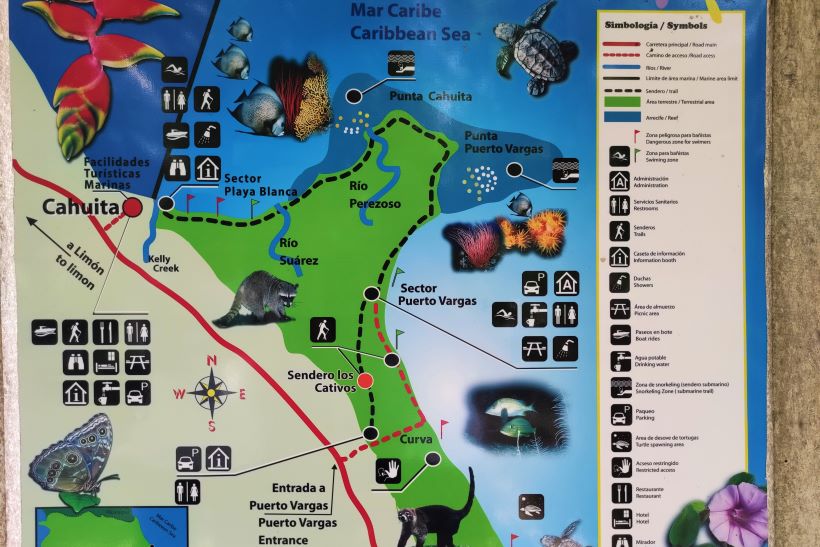 Mapa Parque Nacional Cahuita mapa de senderos en parque nacional de cahuita costa rica