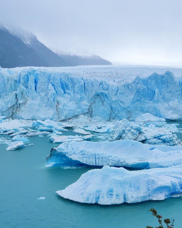 Vista cercana del glaciar Perito Moreno y los icebergs