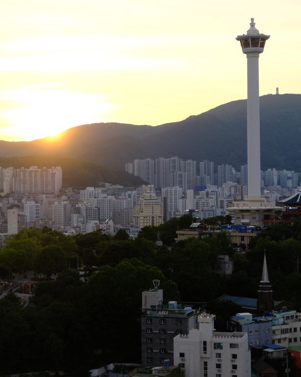 Atardecer en Busan, Corea, desde el centro comercial lotte