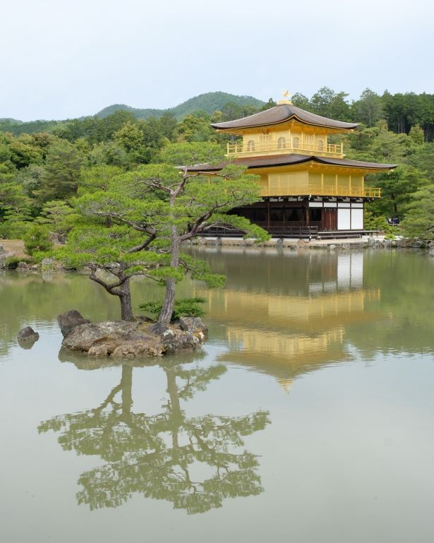 Kinkaku-ji, el templo del pabellón dorado, se refleja sobre el estanque. Kioto, Japón