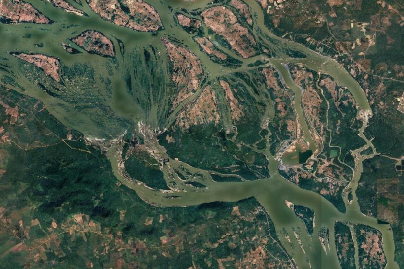 Vista aérea de si phan Don extraída de google earth, Laos