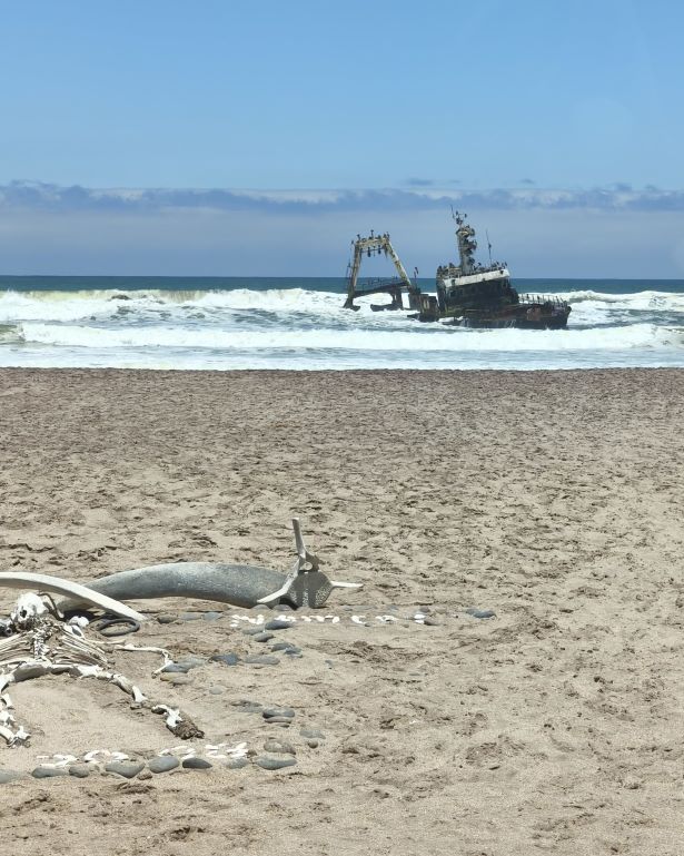 Barco encallado y naufragado en la skeleton coast en Namibia
