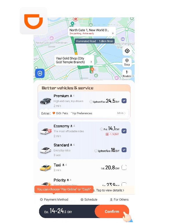 Pantallazo de didi, una de las apps para ir a China