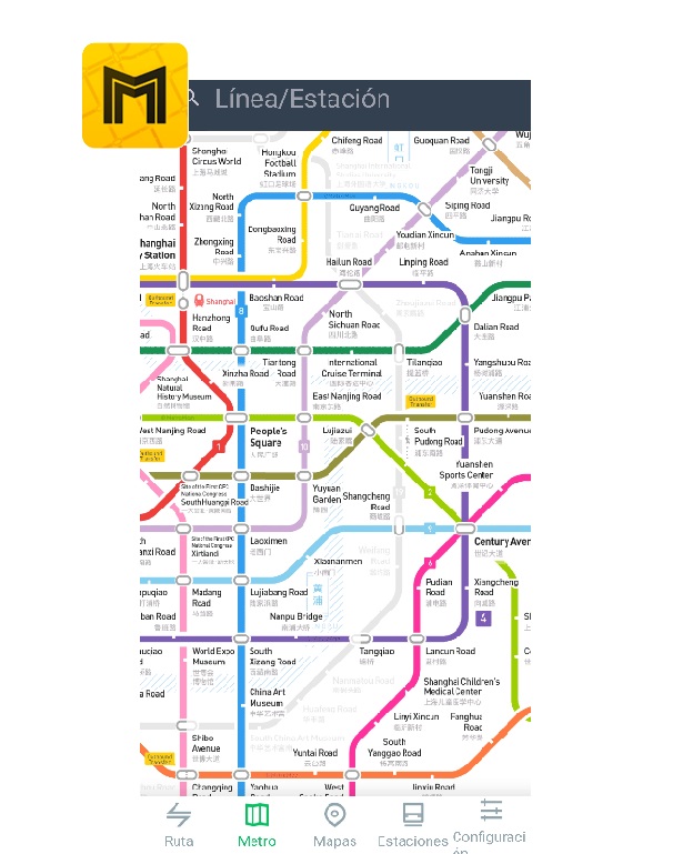 Mapa del metro de Shanghai en metroman, una app para viajar a China