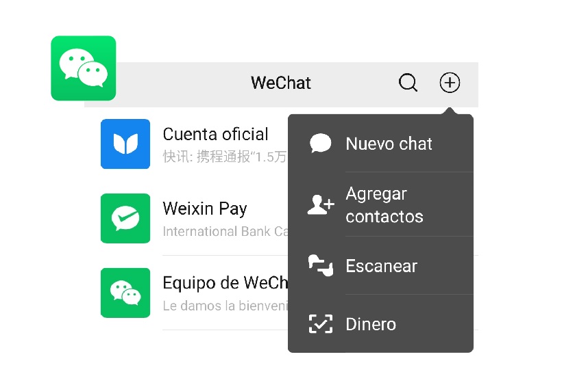 Captura de WeChat, con la pantalla prinicpal y medios de pago, una app imprescindible para ir a china